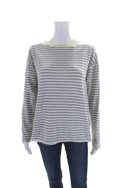 Michael Stars Womens Cotton Gray Striped Crew Neck Long Sleeve Sweater Top SizeM