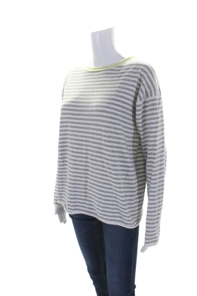 Michael Stars Womens Cotton Gray Striped Crew Neck Long Sleeve Sweater Top SizeM