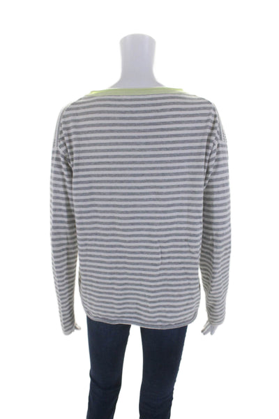 Michael Stars Womens Cotton Gray Striped Crew Neck Long Sleeve Sweater Top SizeM