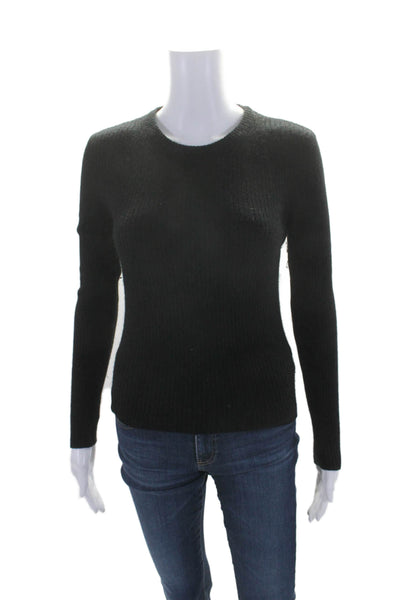 Monrow Womens Black Wool Ribbed Knit Crew Neck Long Sleeve Sweater Top Size S