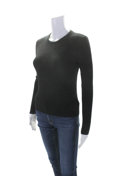 Monrow Womens Black Wool Ribbed Knit Crew Neck Long Sleeve Sweater Top Size S