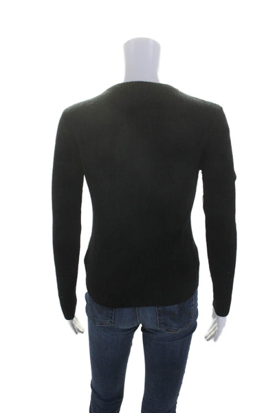 Monrow Womens Black Wool Ribbed Knit Crew Neck Long Sleeve Sweater Top Size S