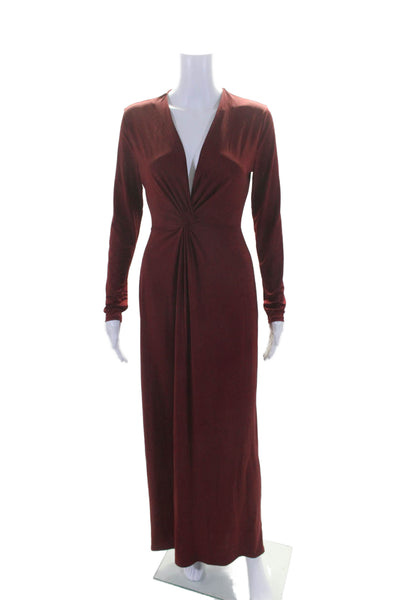 Reformation Womens Dark Red V-Neck Twist Front Long Sleeve Gown Dress Size XS