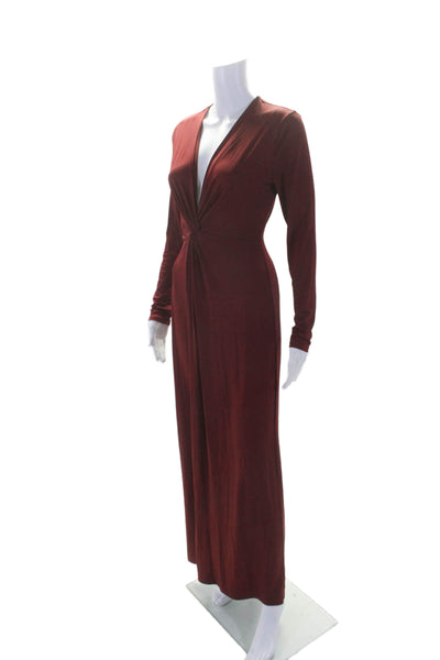 Reformation Womens Dark Red V-Neck Twist Front Long Sleeve Gown Dress Size XS