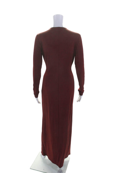 Reformation Womens Dark Red V-Neck Twist Front Long Sleeve Gown Dress Size XS