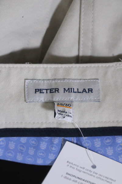 Peter Millar Mens Straight Leg Logo Embossed Textured Zipped Pants Beige Size 38