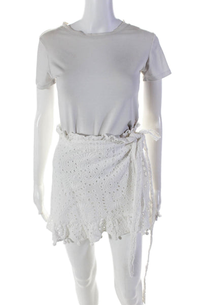 Cynthia Rowley Womens Textured Crochet Knit Wrap Around Skirt White Size S