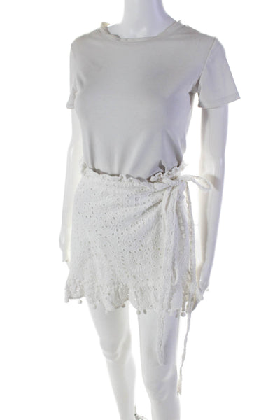 Cynthia Rowley Womens Textured Crochet Knit Wrap Around Skirt White Size S