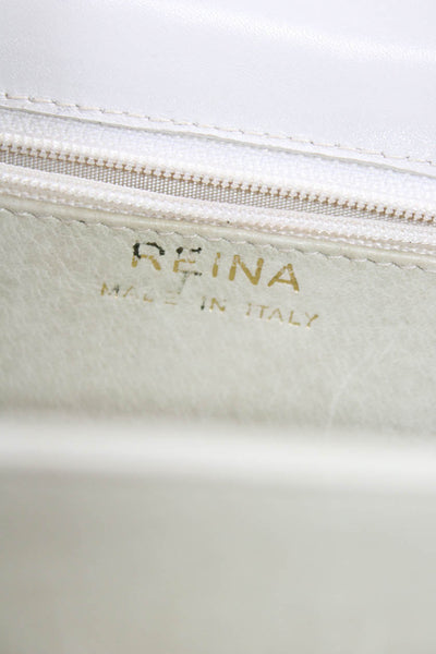 Reina Womens White Leather Turn Lock Top Handle Satchel Bag Handbag