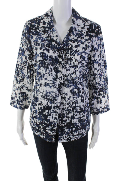 Lafayette 148 New York Womens Open Front Floral Checkered Jacket White Size M