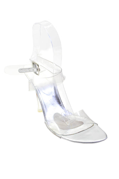 Stuart Weitzman Womens Leather Open Toe Clear Ankle Strap Heels Clear Size 6.5