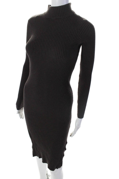 Magaschoni Womens Side Slit Ribbed Knit Mock Neck Sweater Dress Brown Size XS