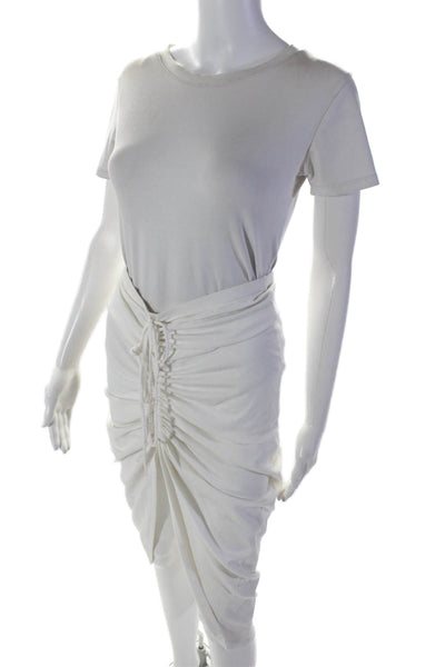 Ronny Kobo Womens Elastic Waistband Ruched Front Slit Skirt White Size Small