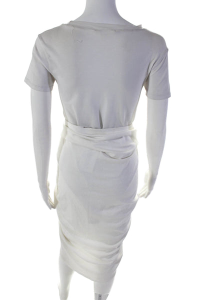 Ronny Kobo Womens Elastic Waistband Ruched Front Slit Skirt White Size Small