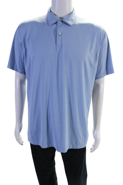 Peter Millar Mens Blue Printed Collar Short Sleeve Polo Shirt Size L