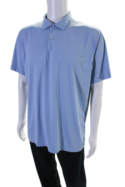 Peter Millar Mens Blue Printed Collar Short Sleeve Polo Shirt Size L