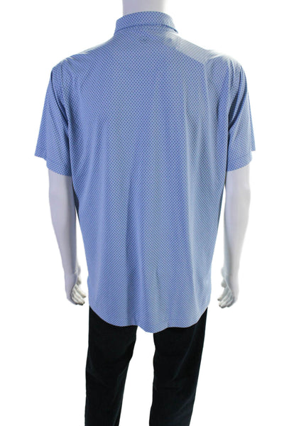 Peter Millar Mens Blue Printed Collar Short Sleeve Polo Shirt Size L