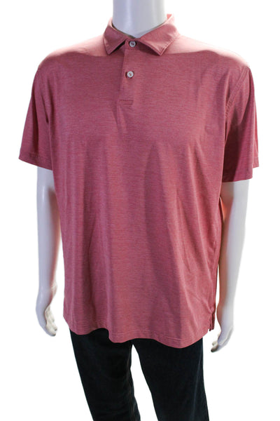 Peter Millar Mens Faded Red Collar Short Sleeve Polo Shirt Size L