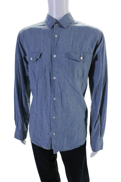 Vince Mens Cotton Long Sleeved Collared Button Up Casual Shirt Blue Size XL