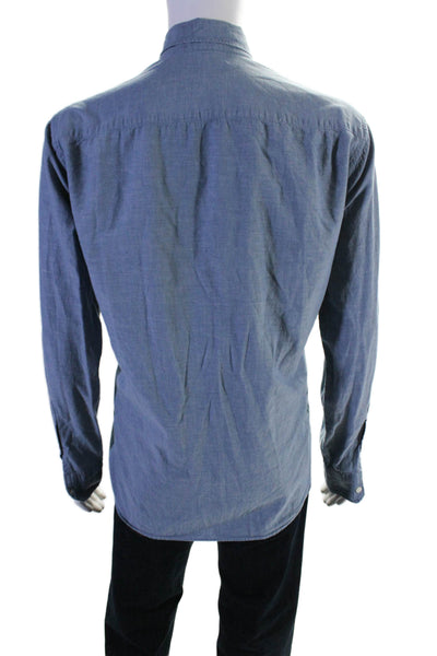 Vince Mens Cotton Long Sleeved Collared Button Up Casual Shirt Blue Size XL