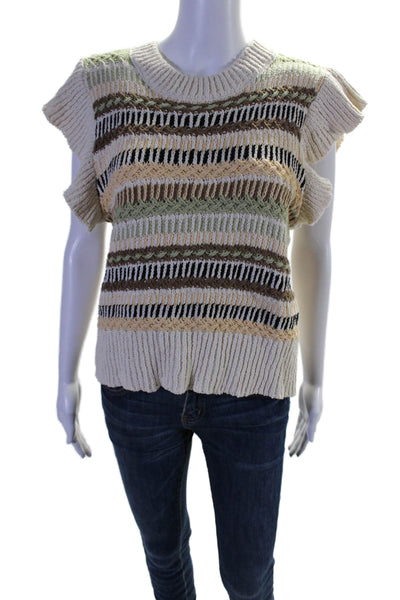 Elan Women's Round Neck Sleeveless Pullover Sweater Beige Size L