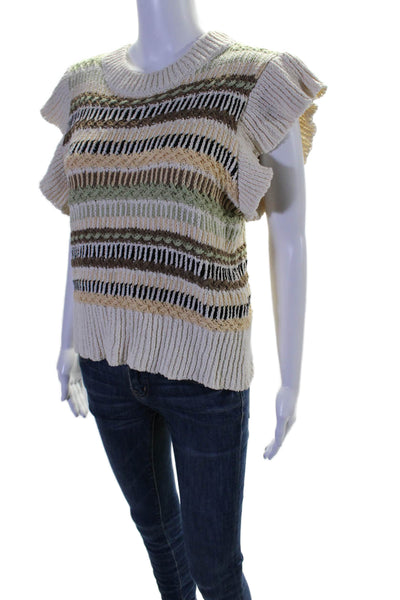 Elan Women's Round Neck Sleeveless Pullover Sweater Beige Size L