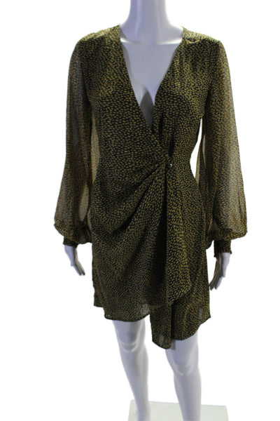 Wild Pony Women's V-Neck Long Sleeves Wrap Mini Dress Yellow Size M