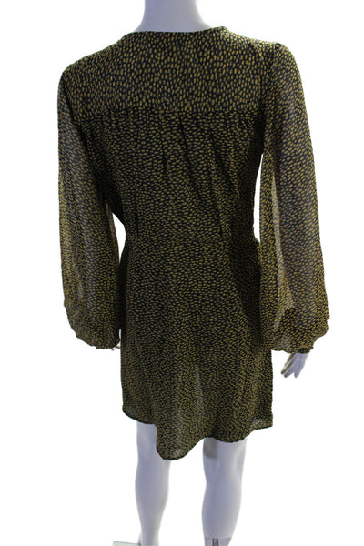 Wild Pony Women's V-Neck Long Sleeves Wrap Mini Dress Yellow Size M