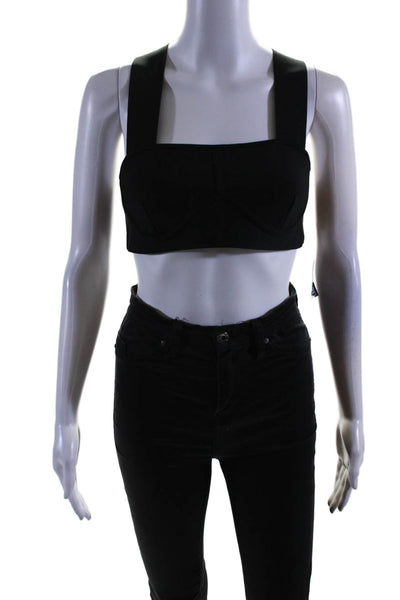 Herve Leger Women's Square Neck Sleeveless Cropped Top Black Size M