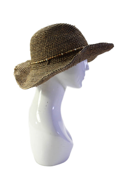 Scoop NYC Womens Textured Beaded Tie Straw Hat Brown OS