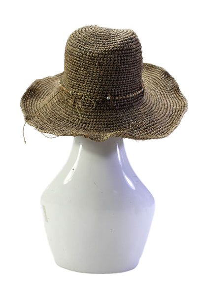 Scoop NYC Womens Textured Beaded Tie Straw Hat Brown OS