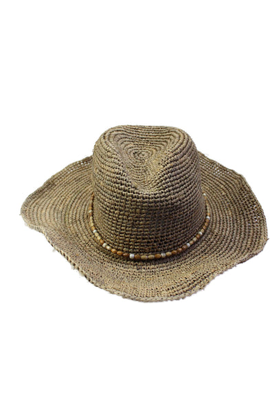 Scoop NYC Womens Textured Beaded Tie Straw Hat Brown OS