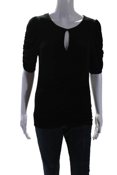 Frame Womens Short Sleeve Keyhole Ruched Tee Shirt Black Size Small