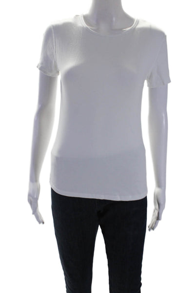 Elie Tahari Womens Short Sleeve Crew Neck Ribbed Tee Shirt White Size Small