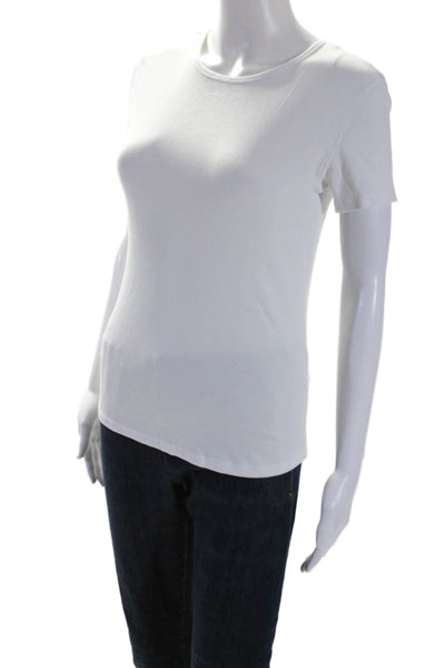 Elie Tahari Womens Short Sleeve Crew Neck Ribbed Tee Shirt White Size Small