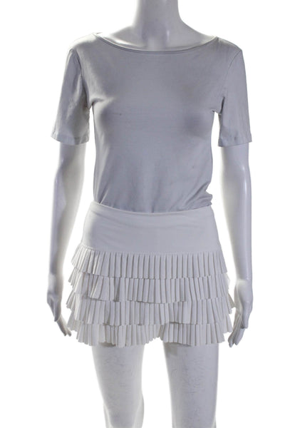 Lucky In Love Womens Elastic Waistband Pleated Tiered Skort White Size Small