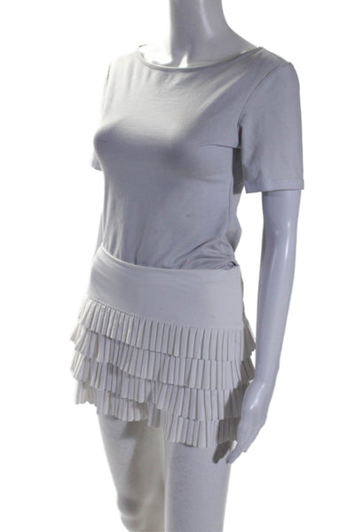 Lucky In Love Womens Elastic Waistband Pleated Tiered Skort White Size Small