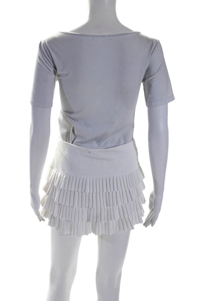 Lucky In Love Womens Elastic Waistband Pleated Tiered Skort White Size Small