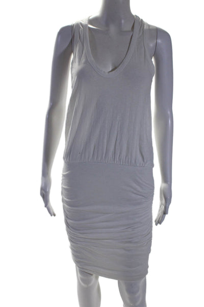 Sundry Womens Sleeveless Scoop Neck Ruched Shift Dress White Cotton Size 1