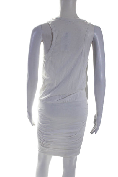 Sundry Womens Sleeveless Scoop Neck Ruched Shift Dress White Cotton Size 1