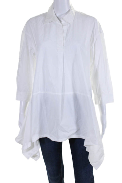 Donna Karan New York Womens Collared Long Sleeve Tunic Blouse Top White Size S