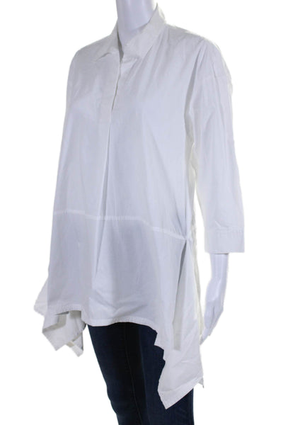 Donna Karan New York Womens Collared Long Sleeve Tunic Blouse Top White Size S