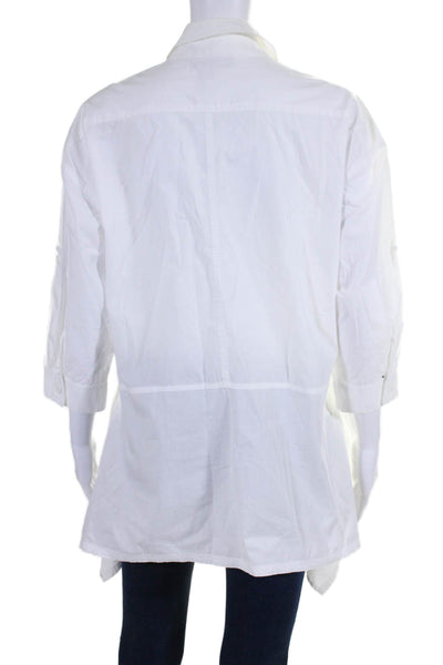 Donna Karan New York Womens Collared Long Sleeve Tunic Blouse Top White Size S