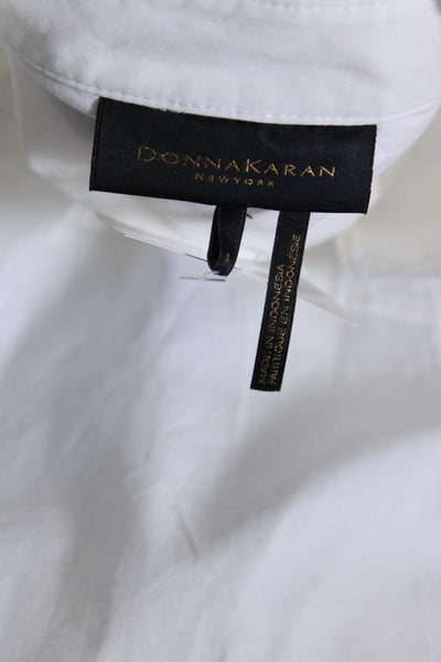 Donna Karan New York Womens Collared Long Sleeve Tunic Blouse Top White Size S