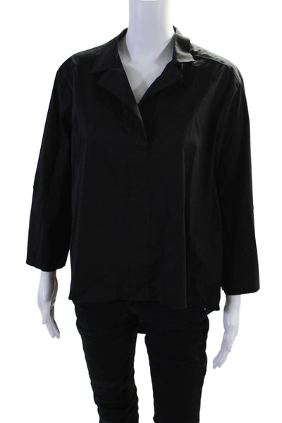 Sandro Ferrone Women's Collared Long Sleeves High Low Hem Blouse Black Size M