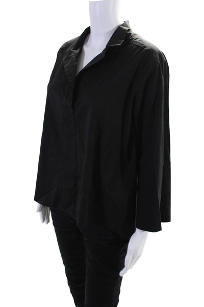 Sandro Ferrone Women's Collared Long Sleeves High Low Hem Blouse Black Size M