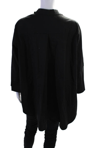 Sandro Ferrone Women's Collared Long Sleeves High Low Hem Blouse Black Size M