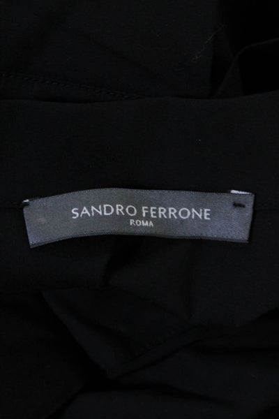 Sandro Ferrone Women's Collared Long Sleeves High Low Hem Blouse Black Size M