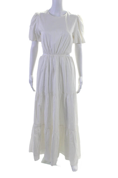 Wayf Womens Cotton Short Sleeve Cut Out Tiered Long Maxi Dress White Size S