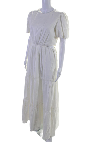 Wayf Womens Cotton Short Sleeve Cut Out Tiered Long Maxi Dress White Size S